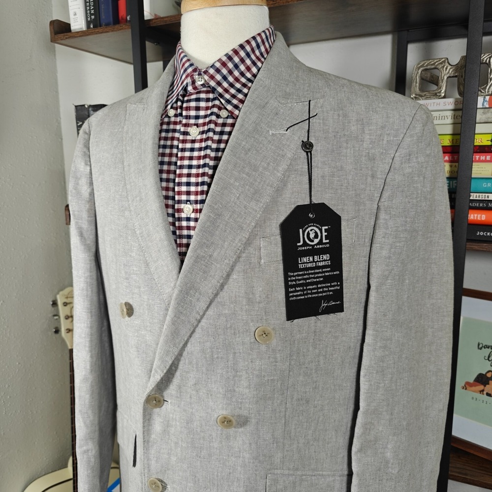 Joseph Abboud Men's Double Breast Sport Coat Gray Linen Cotton Blend Slim 42R - Picture 4 of 16